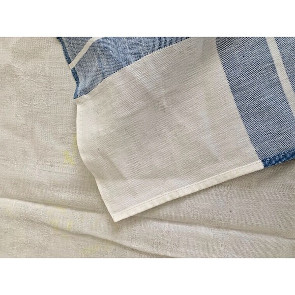 Vintage Blue White Plaid Cross Hatch Border Tablecloth 48" x 52" Cotton - Picture 4 of 5